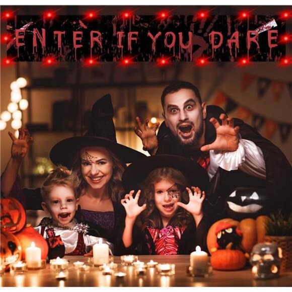 Halloween LED Banner Decoration – 118.1" x 19.6" Light-Up Scary Banner - Picture 5 of 8